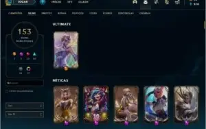 Conta LOL e TFT 153 skin, 4 skin prestígio, 4 skin vitoriosa