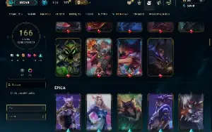Unranked com 150 Champs e 166 Skins ( ADC / SUP / MID )