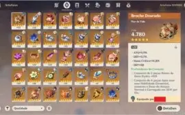Conta Genshin Rank 52 c/ ZhongLi, Qiqi, Venti e Jean
