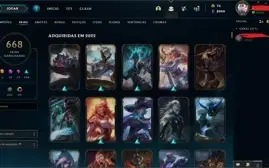 conta lol platina 4 com mais de 600 skins