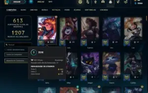 Conta ouro 3 com TODOS os champs e 245 Skins + 600k de Zoe