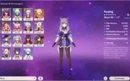 conta genshin ar 51 keqing, kazuha e mona + 5 armas 5 star
