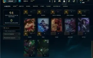 Platina 4 com 27 Champs e 5 Skins + 7 Fragmentos