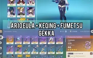 Conta Genshin Impact ar10 Eula + Keqing + Fumetsu Gekka