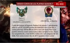 (Platina 5 s7)(Md10 s8) (922.000 Pontos de maestria Lee Sin)
