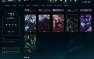 Conta LoL nível 279 + 123 skins c/ 136 campeões