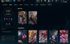 Conta LoL nível 279 + 123 skins c/ 136 campeões