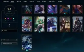 CONTA GOLD 4 LVL 186 COM 92 CAMPEÕES + 74 SKINS