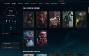 CONTA GOLD 4 LVL 186 COM 92 CAMPEÕES + 74 SKINS