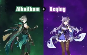 Contas Genshin Impact AR 5 com Alhaitham e Keqing