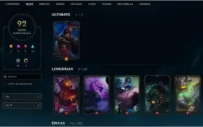 Conta LOL Ouro 1 (Já foi diamond) + 139 Champions + 92 Skins