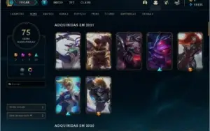 Conta de LOL Platina IV 15k de essência e quase 100 skins