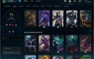 Conta de LOL Platina IV 15k de essência e quase 100 skins