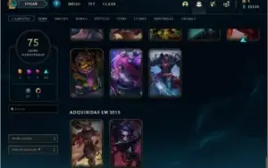 Conta de LOL Platina IV 15k de essência e quase 100 skins