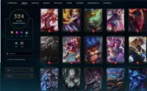 Conta com 324 skins, 300 EM, 1650 RP e Full Champions