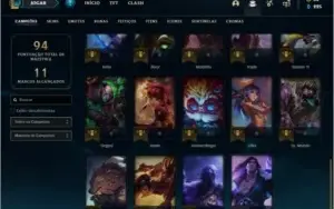 Conta platina 3 barata com 39 champs e 11 skins