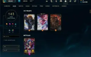 Conta Unranked com TODOS os champs e 143 Skins + Icones raro
