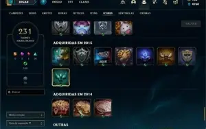 Conta bronze 1 com TODOS os champs e 130 Skins + 2 Prestigio