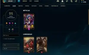 Conta Unranked com 46 Champs e 25 Skins + 2 Fragmentos