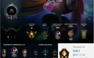 CONTA DE LOL GOLD 4, 62 SKINS, 105 CHAMPS E NÍVEL 300