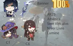 AR25 - Yelan + BIS + Mona C1 + Beidou C6 + Banner garantido