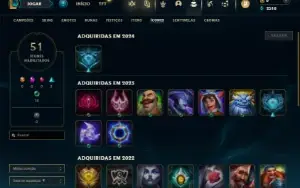 Unranked (Ex Platina) com 30 Champs e 8 Skins + 2 Fragmentos