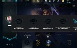 Unranked (Ex Platina) com 30 Champs e 8 Skins + 2 Fragmentos