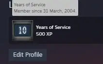 Conta Antiga Steam (2004) 20 ANO Medalhas 5,10 Anos Serviço