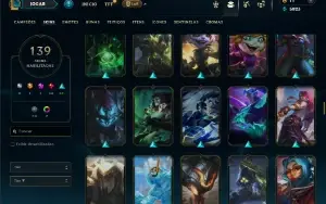 Ouro 1 com TODOS os champs e 139 Skins ( JG / MID / ADC )