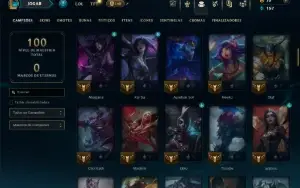 Platina 4 com 100 Champs e 17 Skins + 125 Essencias Miticas