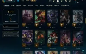 Platina 4 com 100 Champs e 17 Skins + 125 Essencias Miticas
