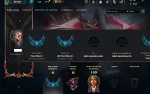 Platina 4 com 100 Champs e 17 Skins + 125 Essencias Miticas
