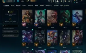 Platina 4 com 100 Champs e 17 Skins + 125 Essencias Miticas