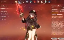 Hu tao + Báculo + Zhongli + 2 T5 + Arma Falcão