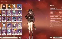 Hu tao + Báculo + Zhongli + 2 T5 + Arma Falcão