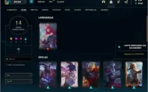 Conta diamante 4 com 14 skins e 40 champs