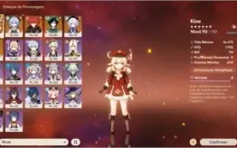 Conta Klee c1, Diluc c2, Ganyu, Venti, QiQi, Muitas armas 5*