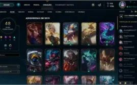 Conta LOL Diamante 4 SoloQ 48 Skins 135 Ícones 91 Campeões