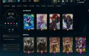 Unranked com TODOS os champs e 416 Skins + 9 Prestigios
