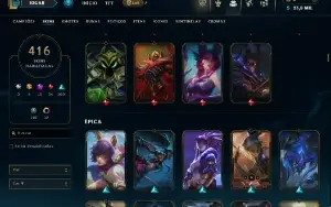 Unranked com TODOS os champs e 416 Skins + 9 Prestigios