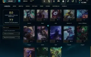 Platina 4 com 50 Champs e 18 Skins + 18 Fragmentos