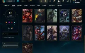 Platina 4 com 50 Champs e 18 Skins + 18 Fragmentos