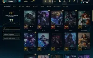 Platina 4 com 50 Champs e 18 Skins + 18 Fragmentos