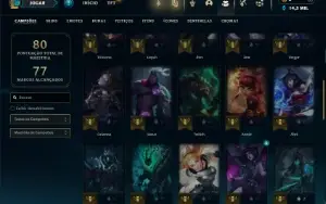 Platina 4 com 50 Champs e 18 Skins + 18 Fragmentos