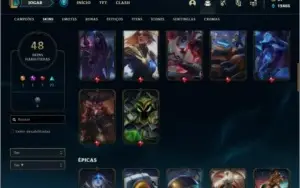 Conta platina 4 com 48 skins e 75 champs ( MAIN SUPORTE )