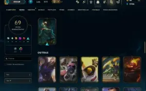 Unranked com 120 Champs e 69 Skins ( JG / MID  / SUP )