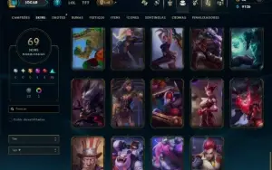 Unranked com 120 Champs e 69 Skins ( JG / MID  / SUP )