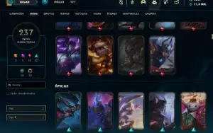 Ouro 1 com TODOS os champs e 237 Skins + 4500 RP (MAIN ADC)
