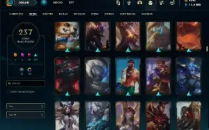 Ouro 1 com TODOS os champs e 237 Skins + 4500 RP (MAIN ADC)