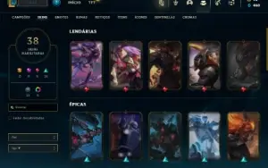 Unranked com 70 Champs e 38 Skins + 8 Cromas
